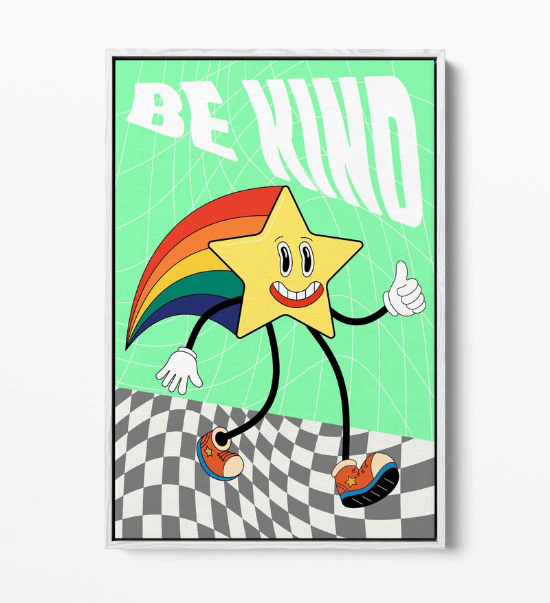 Canvas Wall Art – Retro Groovy Rainbow Star Print | Handmade UK Float Effect