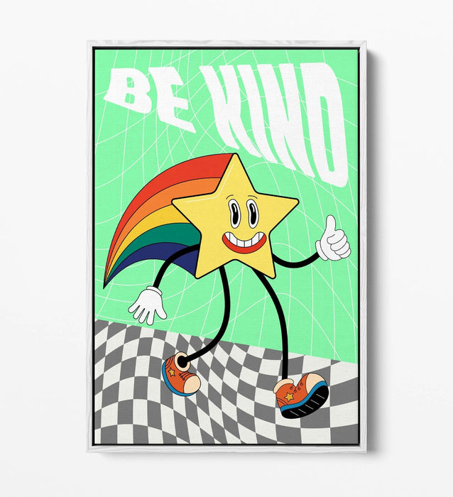 Canvas Wall Art – Retro Groovy Rainbow Star Print | Handmade UK Float Effect