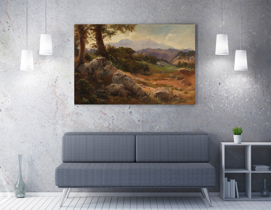Canvas Wall Art - Handmade Mountain Landscape Print with Goats | Premium Varnish Finish