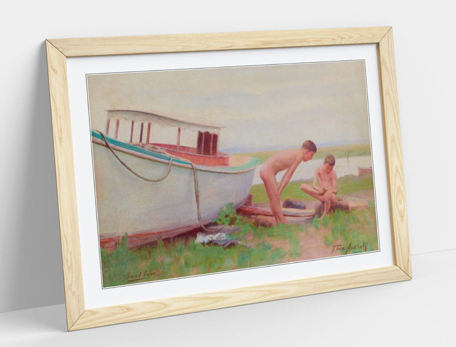 Framed Wall Art Poster - Thomas Anshutz Sand Burr Painting Print with Natural Wood Grain Frame
