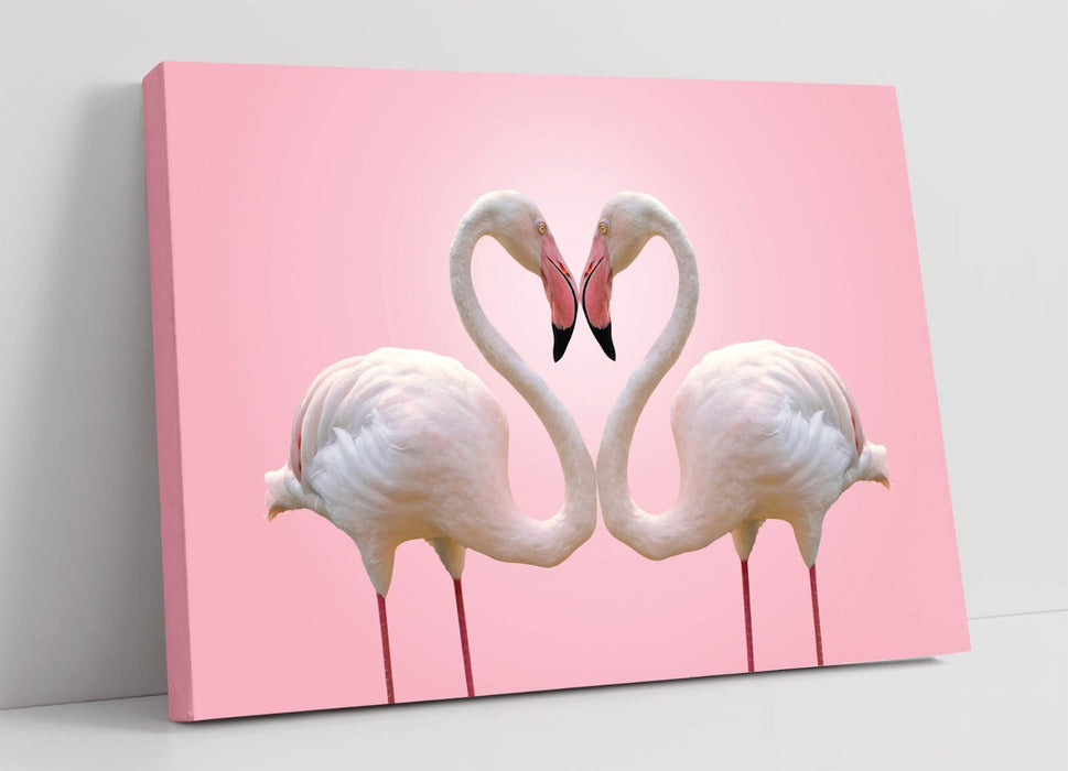 Flamingo Wall Art - Handmade Canvas Print With Love Heart Bedroom Decor