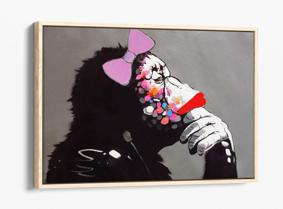 BANKSY DJ MONKEY FEMALE -FLOAT EFFECT CANVAS WALL ART PIC PRINT- BLACK PINK