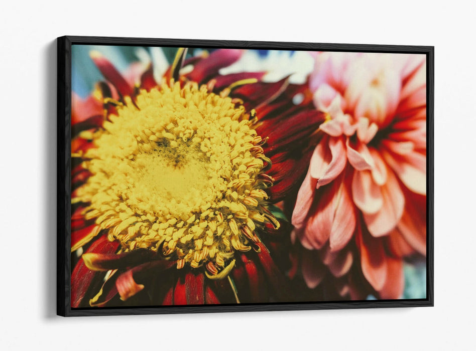 VINTAGE FLOWER -FLOAT EFFECT CANVAS WALL ART PIC PRINT- YELLOW RED PINK