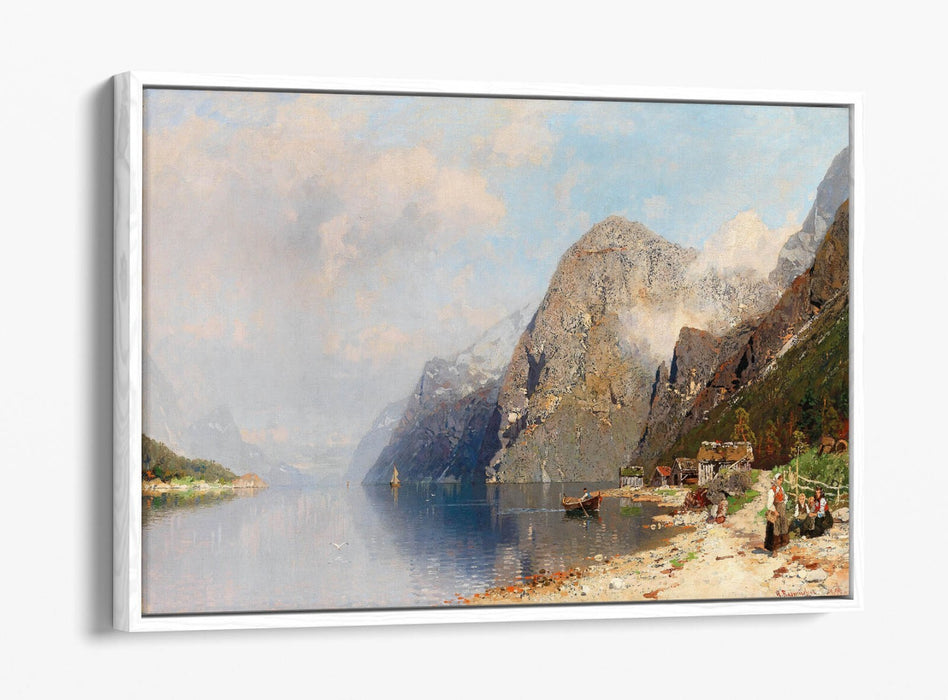 GEORG ANTON RASMUSSEN, A FJORD LANDSCAPE -FLOAT EFFECT CANVAS WALL ART PRINT