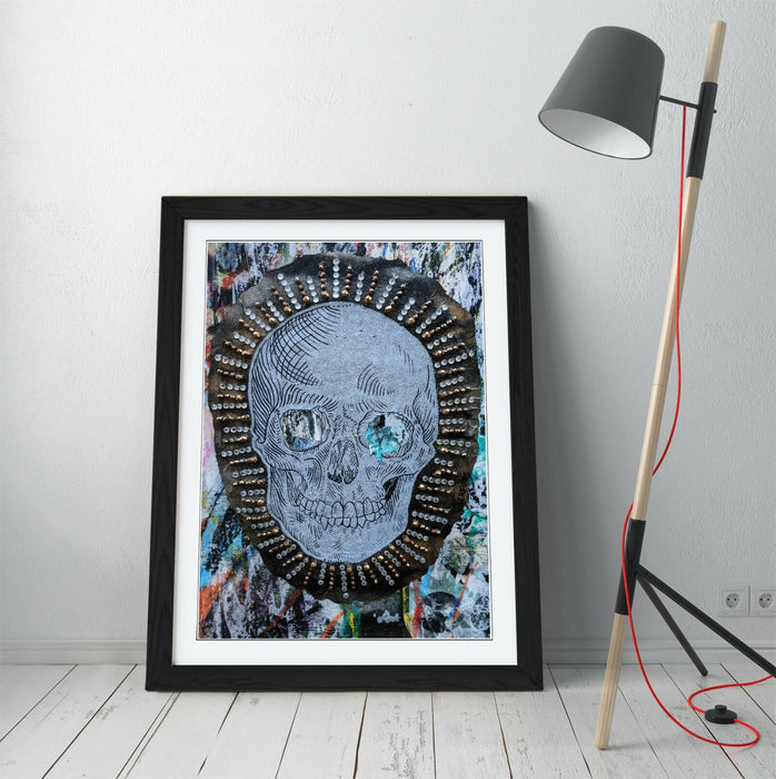 SKULL EAST LONDON GRAFFITI -ART FRAMED POSTER PICTURE PRINT ARTWORK- BLUE GREY