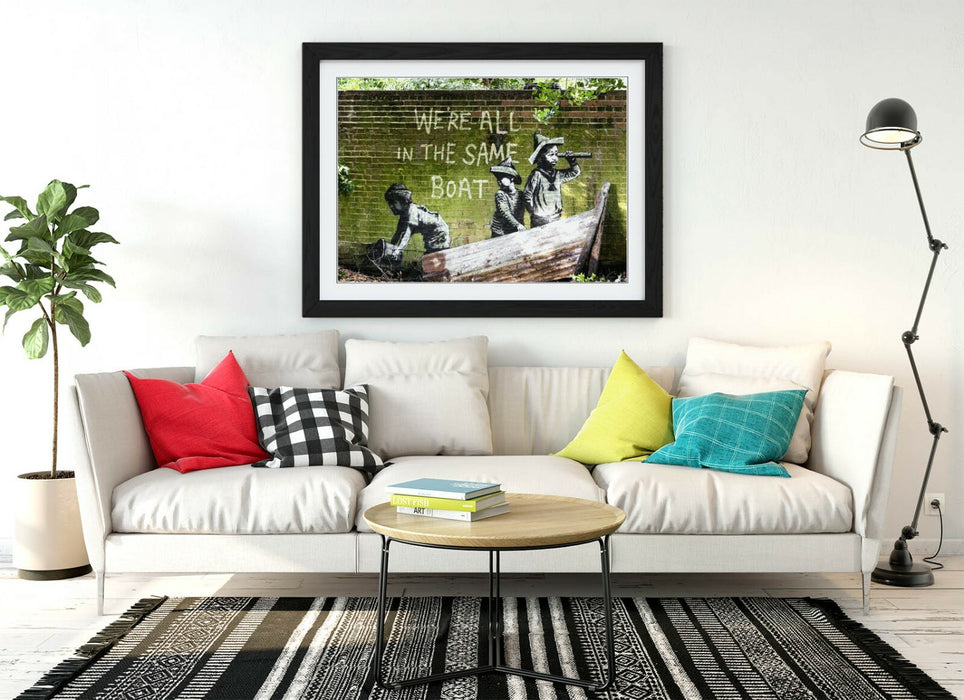 BANKSY, WE'RE ALL IN THE SAME BOAT -FRAMED WALL ART PICTURE PRINT
