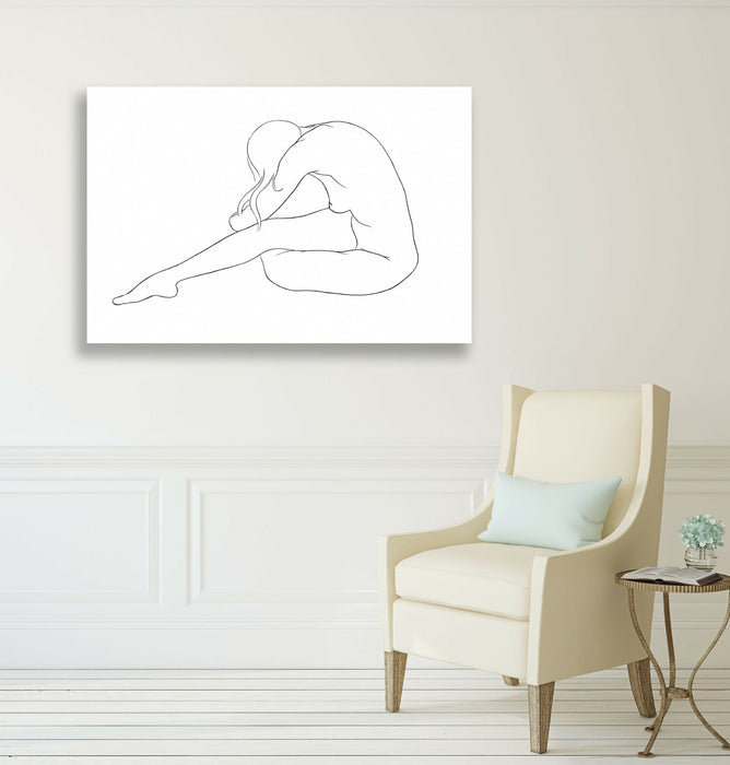 CANVAS WALL ART PRINT ARTWORK BLACK AND WHITE NUDE WOMAN LINE DRAWING