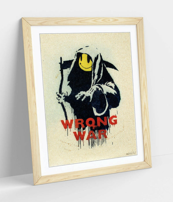 BANKSY, WRONG WAR SMILEY GRIM REAPER -FRAMED WALL ART PICTURE PRINT
