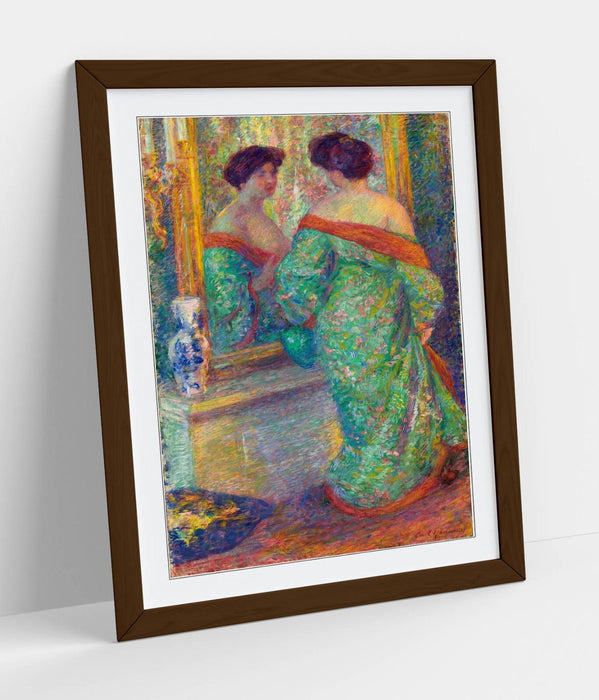 Framed Wall Art Poster – 'Lady Reflected in Mirror by Carl Newman' Print with Wood Grain Frame | UK Handmade