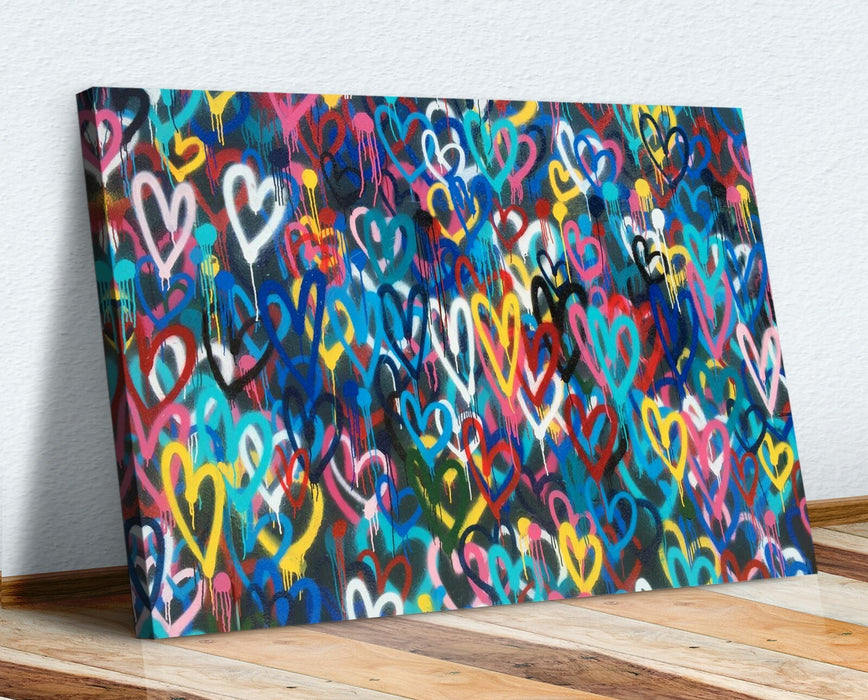 LOVE WALL HEARTS GRAFFITI CANVAS WALL ART PRINT STREET ARTWORK PICTURE BANKSY