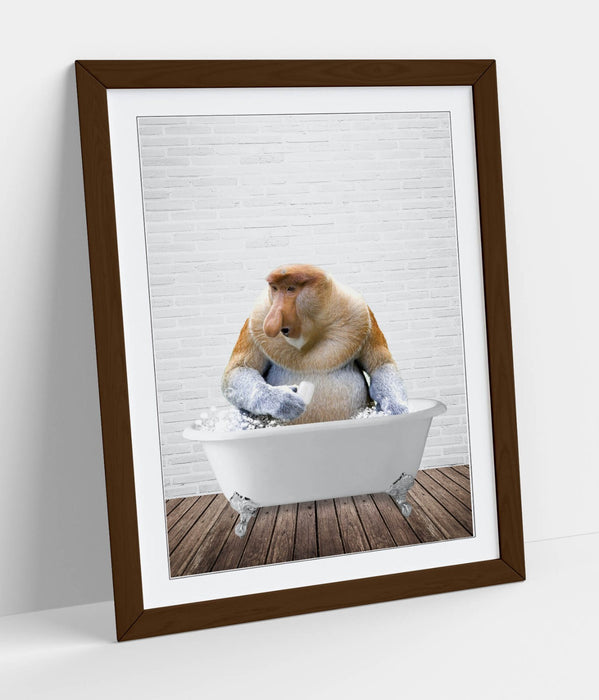 PROBISCUS MONKEY IN BATH -FUNNY ART FRAMED POSTER PICTURE PRINT BATHROOM ARTWORK
