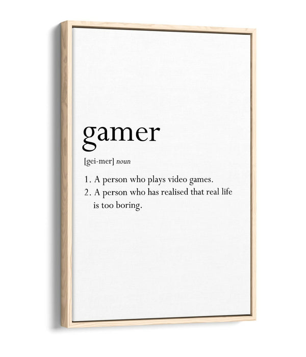 GAMER DEFINITION FUNNY QUOTE SLOGAN BEDROOM -FLOAT EFFECT CANVAS WALL ART PRINT
