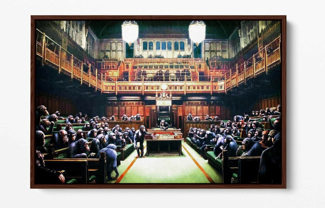BANKSY MONKEY PARLIAMENT -FLOAT EFFECT CANVAS WALL ART PIC PRINT- GREEN