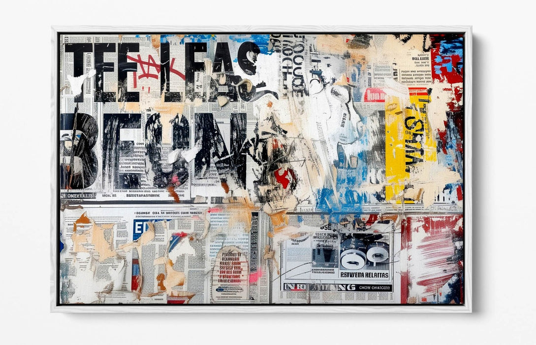 Canvas Art Print - Abstract Newspaper Collage Graffiti Style Float Effect