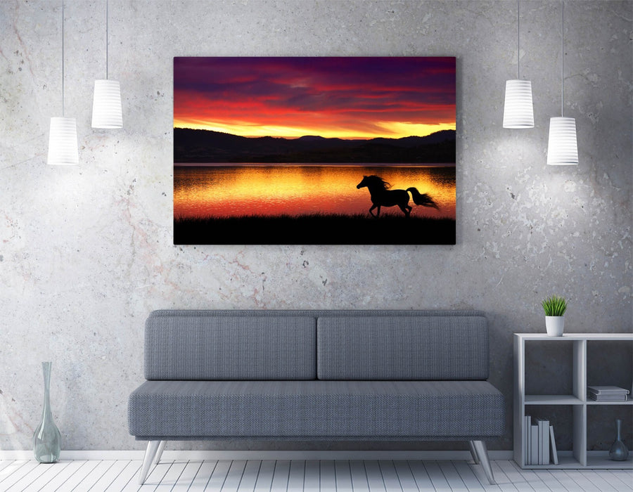 Running Horse Canvas – Sunset Landscape Wall Art | Handmade Vibrant Print