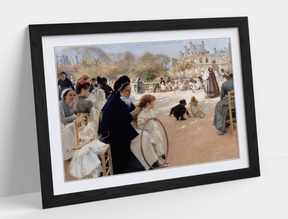 Framed Art Poster – Albert Edelfelt Luxembourg Gardens Paris Print With Woodgrain Frame