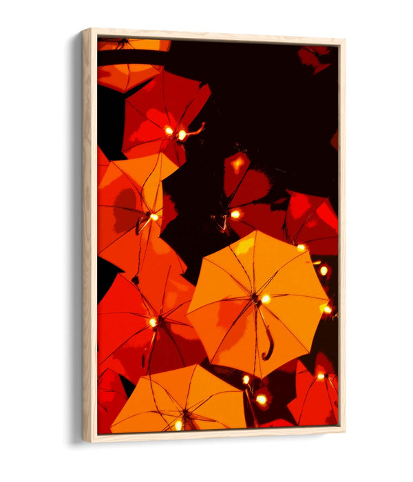 Float Effect Canvas Art - Orange Yellow Umbrella Wall Decor on Premium MDF Frame