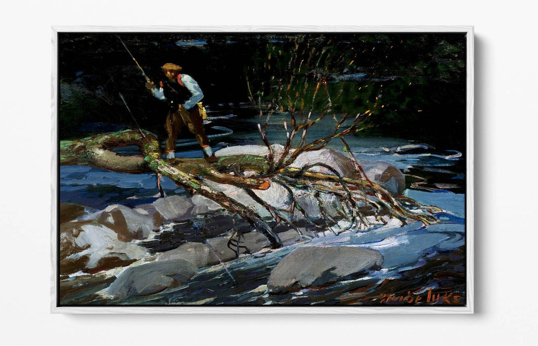 Canvas Wall Art - George Benjamin Luks Trout Fishing Painting | Premium Float Effect Frame