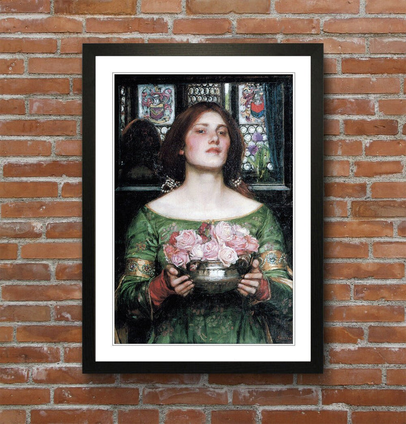 Framed Art Print - John William Waterhouse Gather Ye Rosebuds Classic Painting With Woodgrain Frame