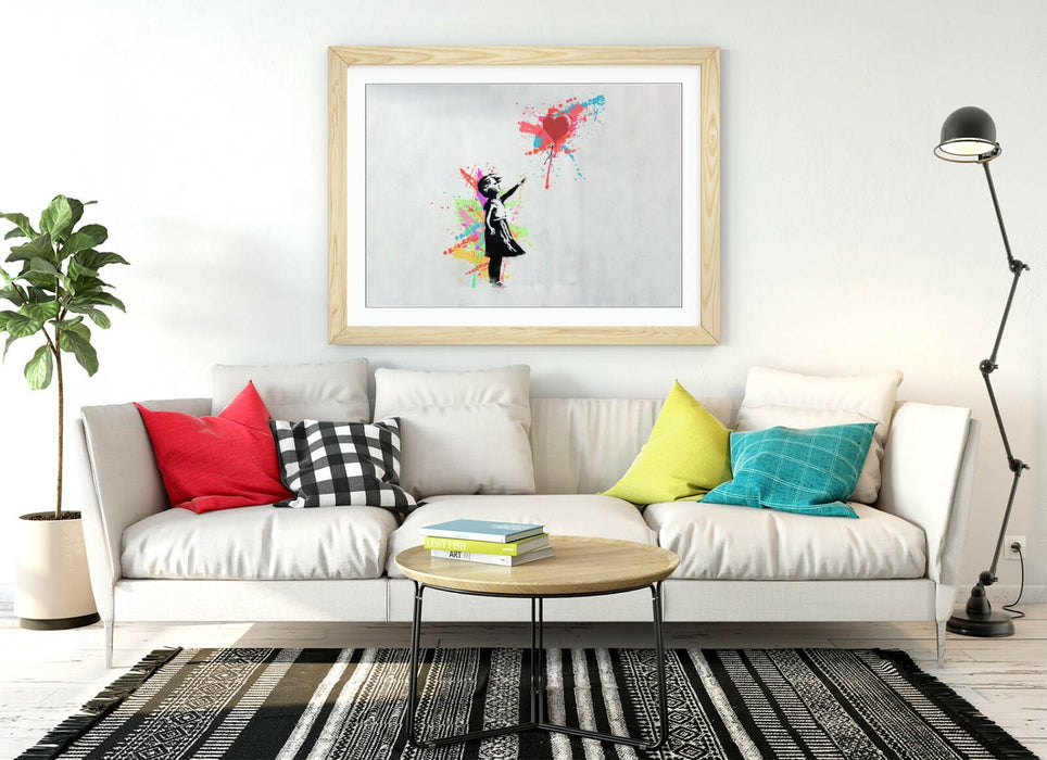 BANKSY, BALLOON GIRL RAINBOW SPLASH ART -FRAMED WALL ART PICTURE PRINT