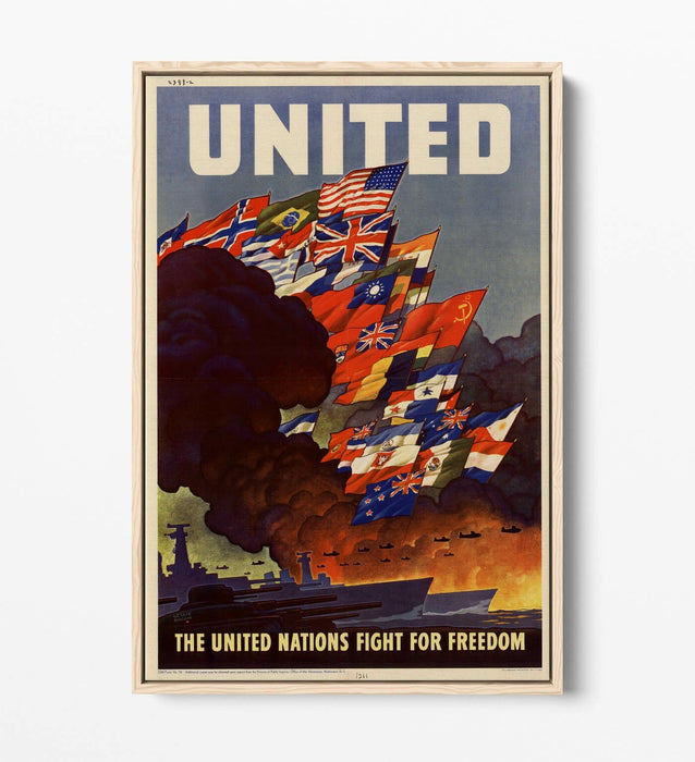 VINTAGE UNITED NATIONS FIGHT FOR FREEDOM -FLOAT EFFECT CANVAS WALL ART PRINT