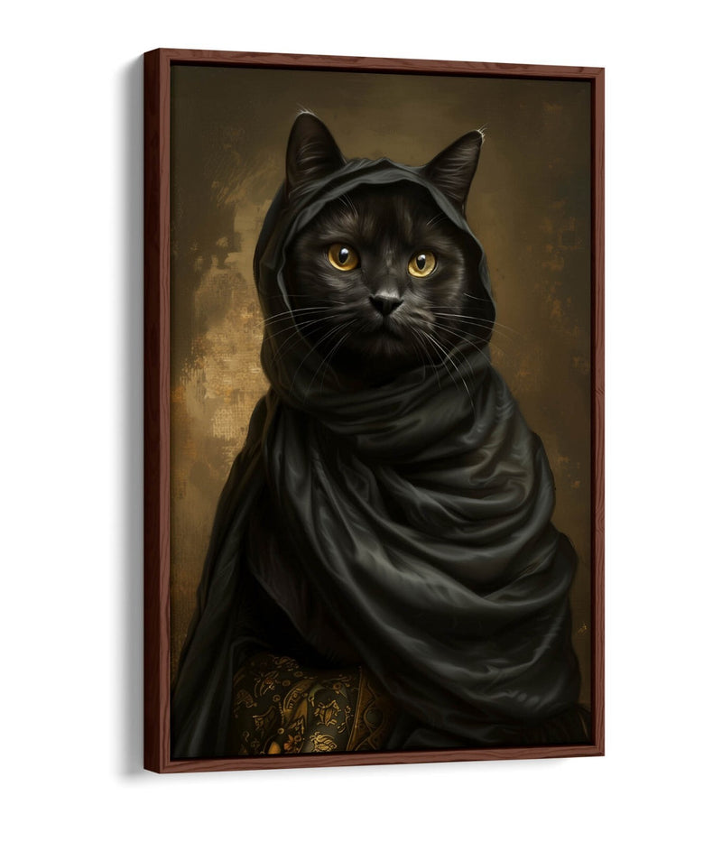 Black Cat Canvas Art - Contemporary Float Effect Canvas Wall Decor Print