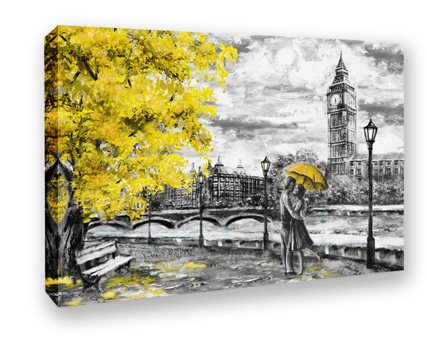 London Canvas Wall Art – Big Ben Canvas Print With Yellow Umbrella Painting