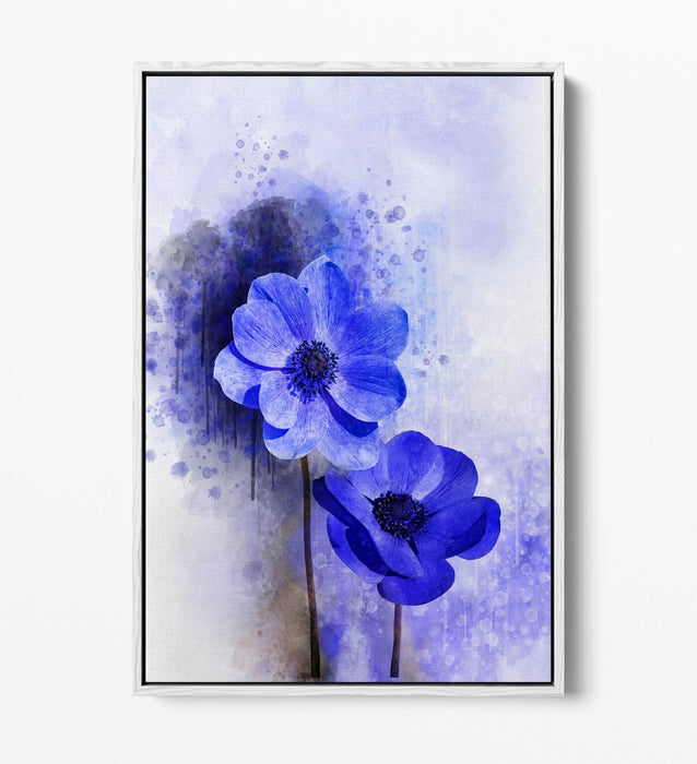Canvas Wall Art - Blue Purple Flower Print | Float Effect, Handmade, Ready To Hang