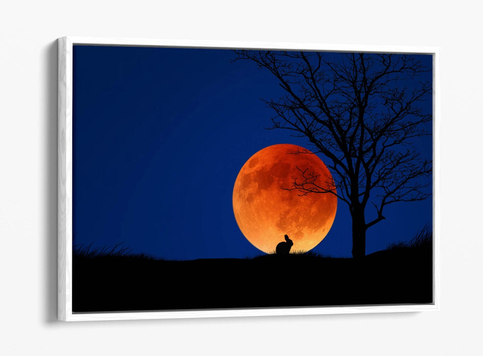 Canvas Wall Art – Rabbit Silhouette Moonlit Night | Premium Float Frame Print