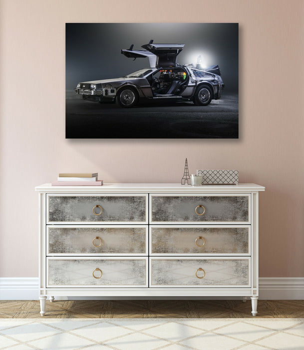 De Lorean Canvas Art – Back to the Future Framed Wall Print 30mm Deep Frame