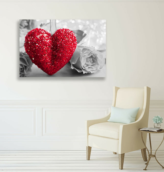 Canvas Wall Art - Heart Rose Love Artwork | Framed Handmade Print