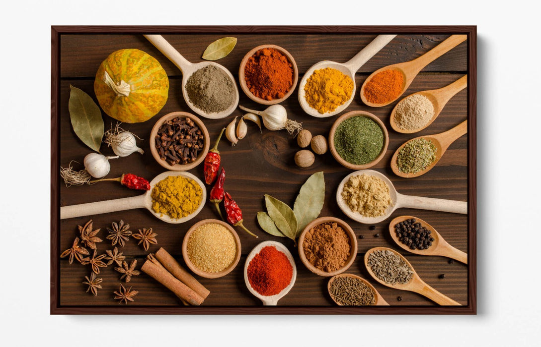 Canvas Wall Art - Herbs And Spices Wooden Spoon Print | Kitchen Wall Decor, Ready To Hang