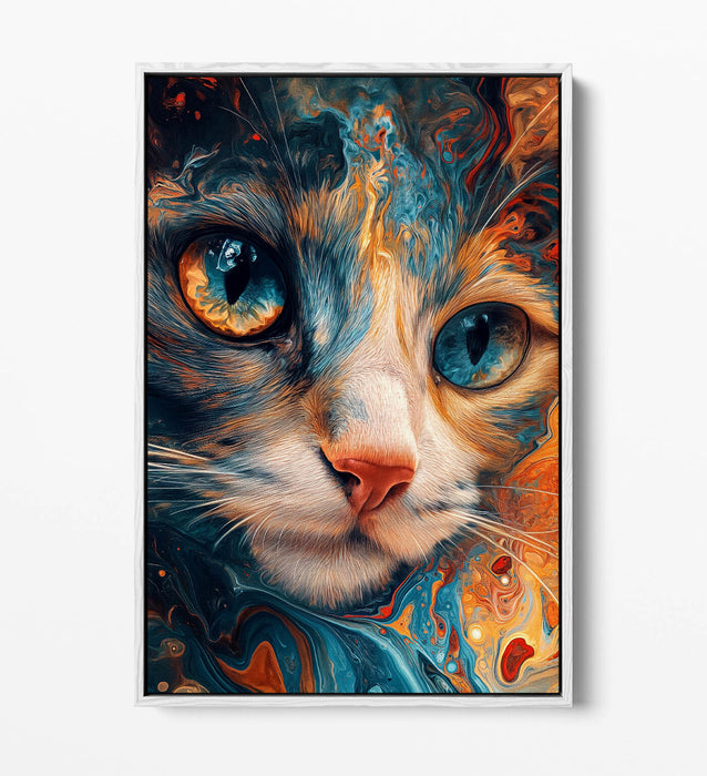 Cat Canvas Art - Multi Colour Cat Print Float Effect Canvas Wall Decor