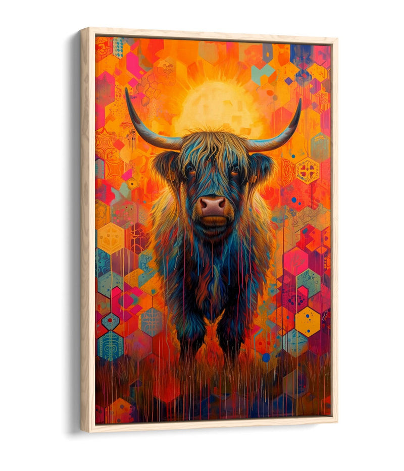 Highland Cow Canvas – Multi Colour Print Animal Home Decor | Float Effect Frame
