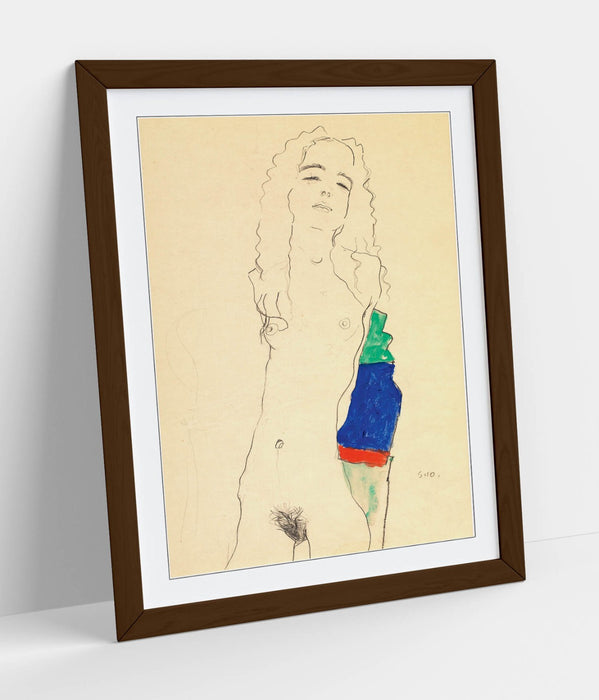 Framed Art Poster - Egon Schiele Female Nude Artwork | Handmade Woodgrain Frame