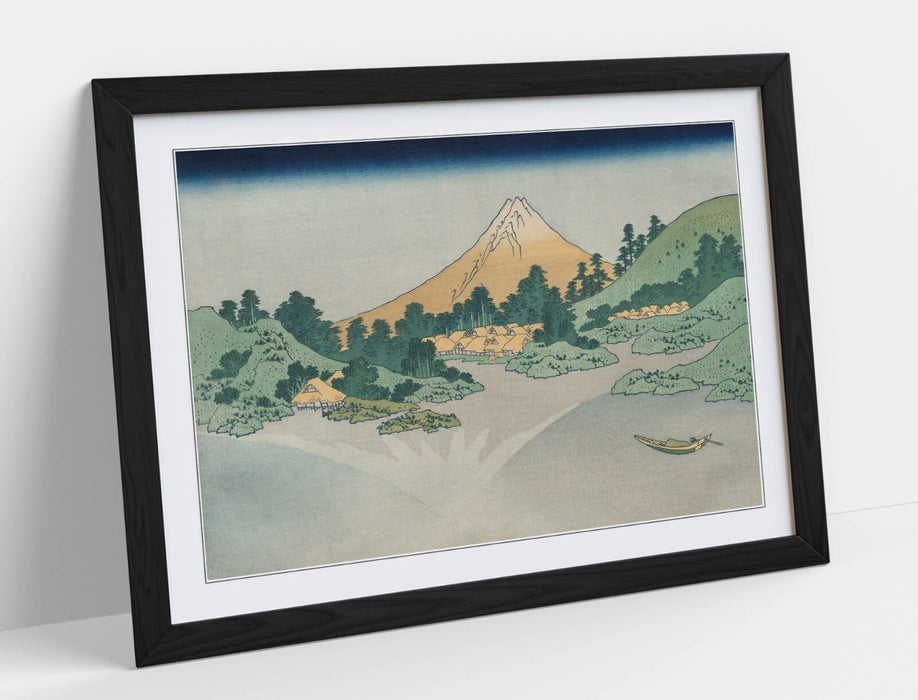 Framed Wall Art Poster - Katsushika Hokusai Lake Misaka Print with Woodgrain Frame