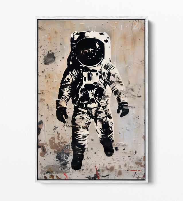 Canvas Wall Art - Cool Astronaut Black White Stencil Graffiti Print on Float Effect Canvas
