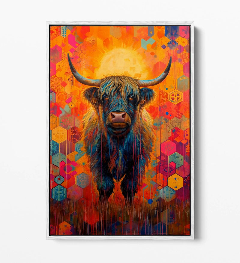 Highland Cow Canvas – Multi Colour Print Animal Home Decor | Float Effect Frame