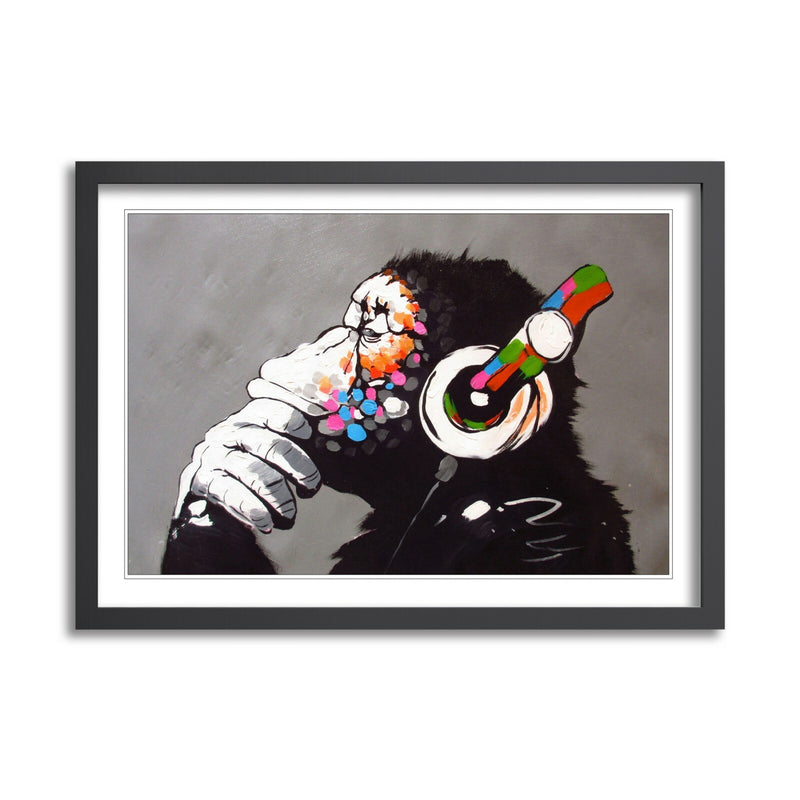Banksy Street Art Poster – Framed Wall Art Featuring Gorilla Monkey DJ Print