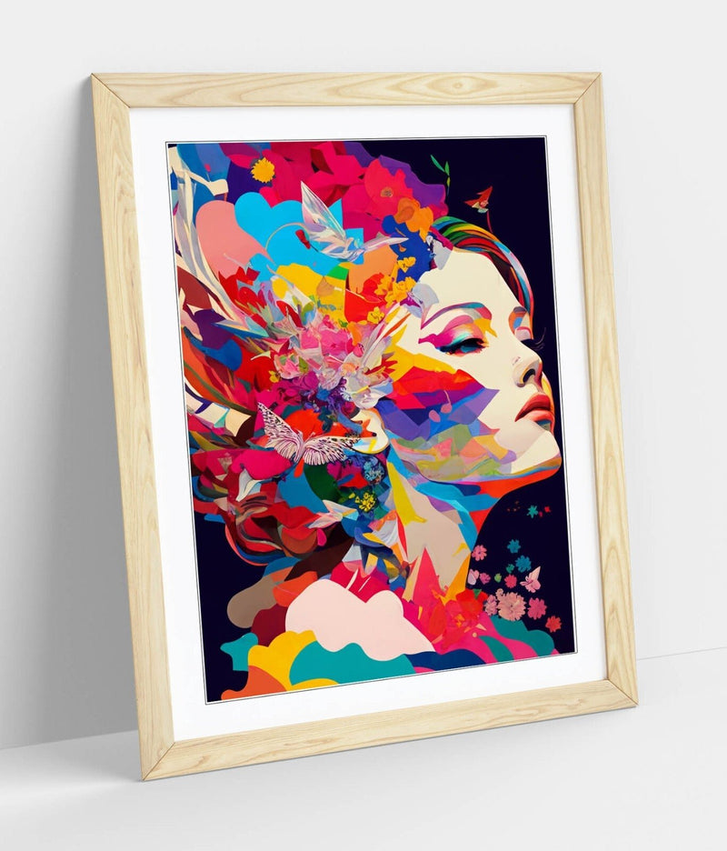 Framed Wall Art - Multicolour Abstract Woman Art Print | Faux Wood Frame, Ready To Hang