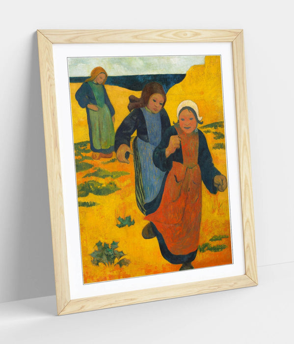 Framed Wall Art - Paul Serusier Girls In The Sands Poster Print With Woodgrain Frame