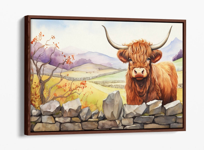 Canvas Wall Art – Highland Cow Print With Float Effect On Premium MDF Frame
