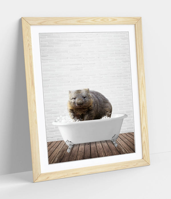 WOMBAT IN BATHTUB -ART FRAMED POSTER PICTURE PRINT BATHROOM ARTWORK