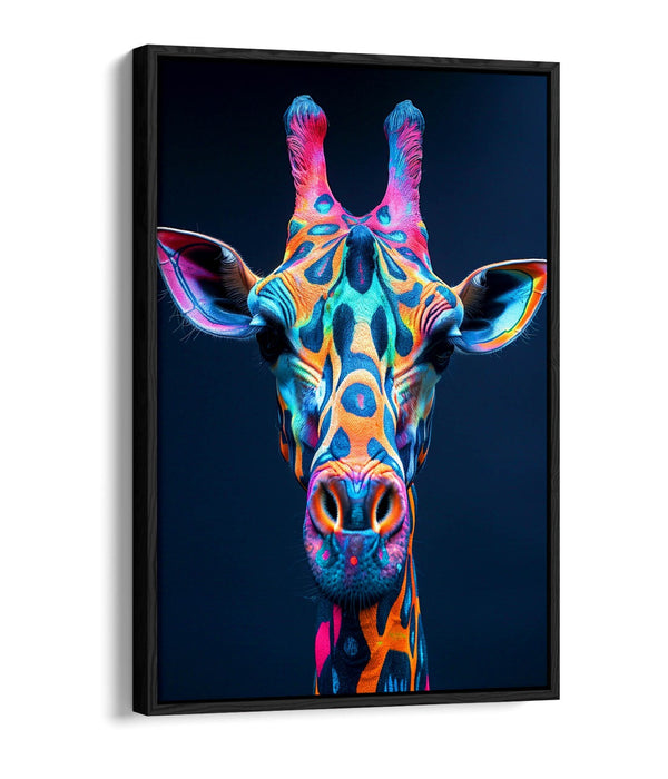 Canvas Wall Art - Multi Colour Giraffe Abstract Print With Float Effect Frame