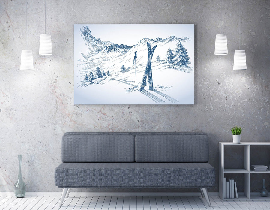 Winter Ski Canvas Art – Handmade Snowy Mountain Decor | Vibrant Wall Art Print