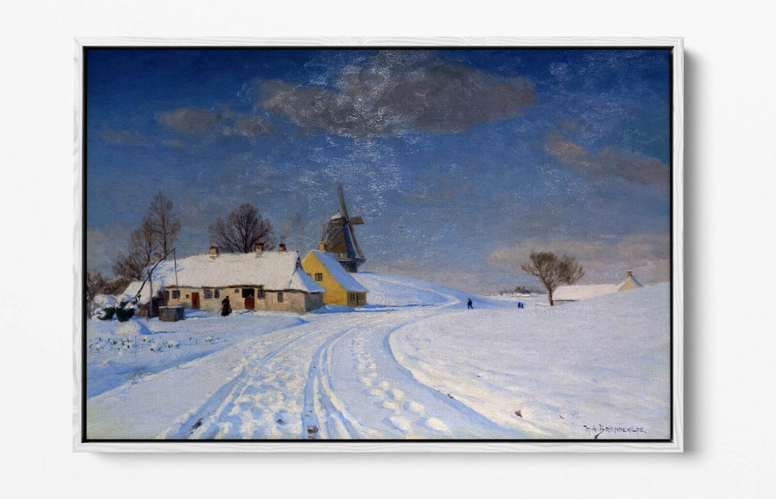 H.A BRENDEKILDE, SNOWY LANDSCAPE -FLOAT EFFECT CANVAS WALL ART PIC PRINT