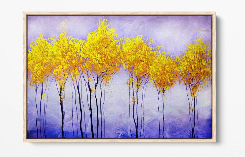 Canvas Wall Art - Abstract Colourful Gold Tree Landscape Print With Float Effect Frame