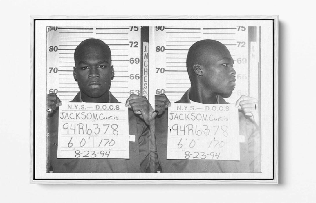 50 CENT MUGSHOT 1-FLOAT EFFECT CANVAS WALL ART PIC PRINT- BLACK & WHITE