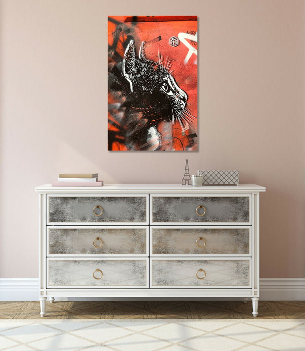 Canvas Wall Art – Cat Graffiti Art on 30mm Deep Frame with Vibrant Color Prints