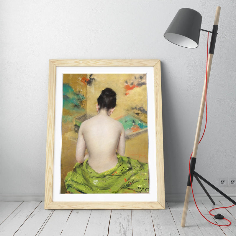 Framed Wall Art Poster - 'William Merritt Chase, Japanese Woman' Print in Woodgrain Frame
